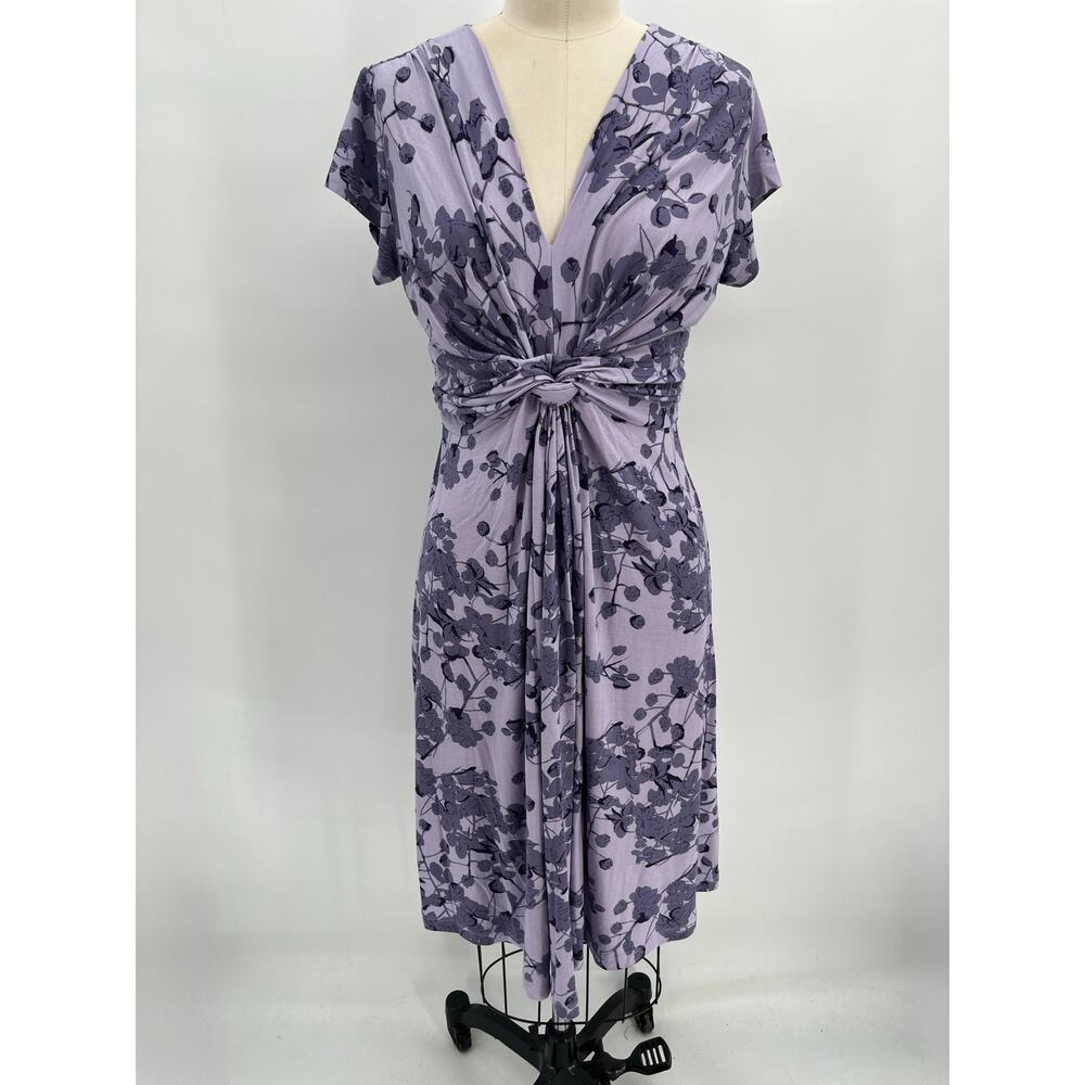 Seraphine Maternity Dress Sz 6 Purple Floral Twist Front Short Sleeve